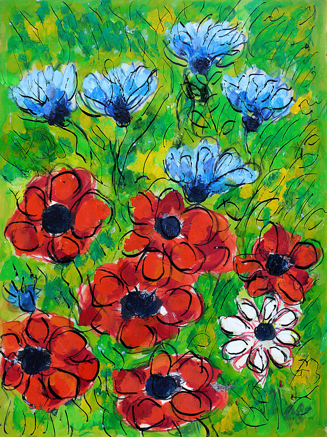 Centaurées bleuets Jean Mirre Origineel schilderij te koop