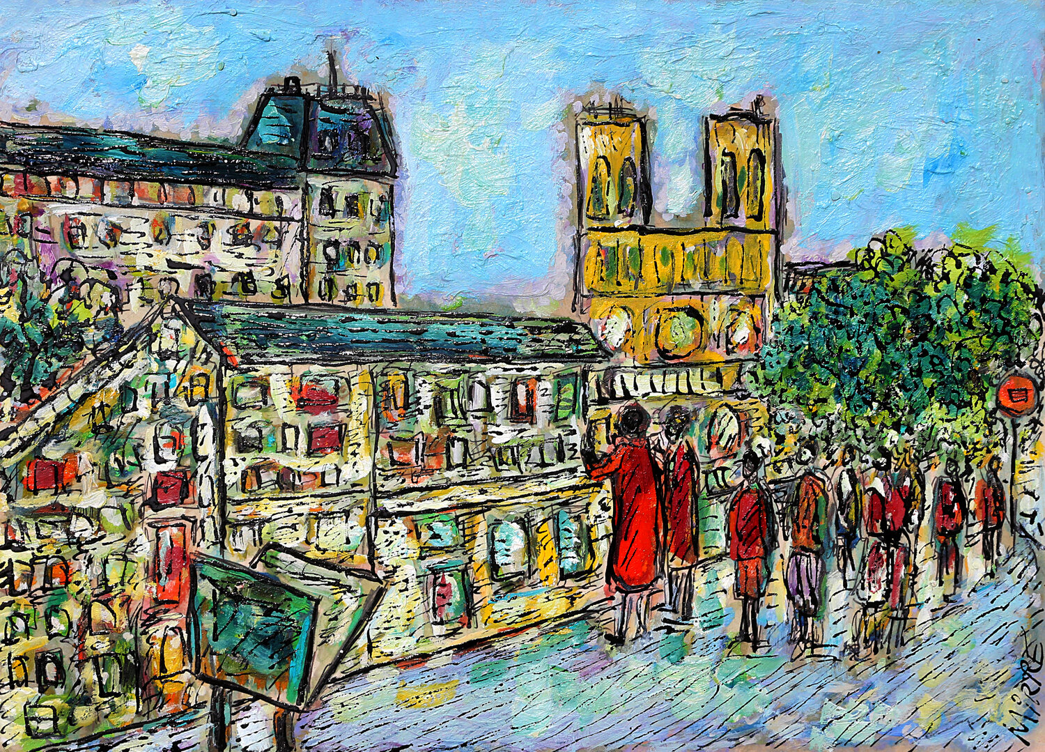 Bouquinistes près de Notre-Dame Jean Mirre Originalgemälde zu verkaufen