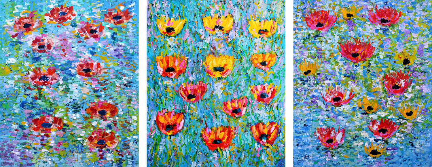 Lotus + Belles de jour + Nénuphars Jean Mirre Originalgemälde zu verkaufen