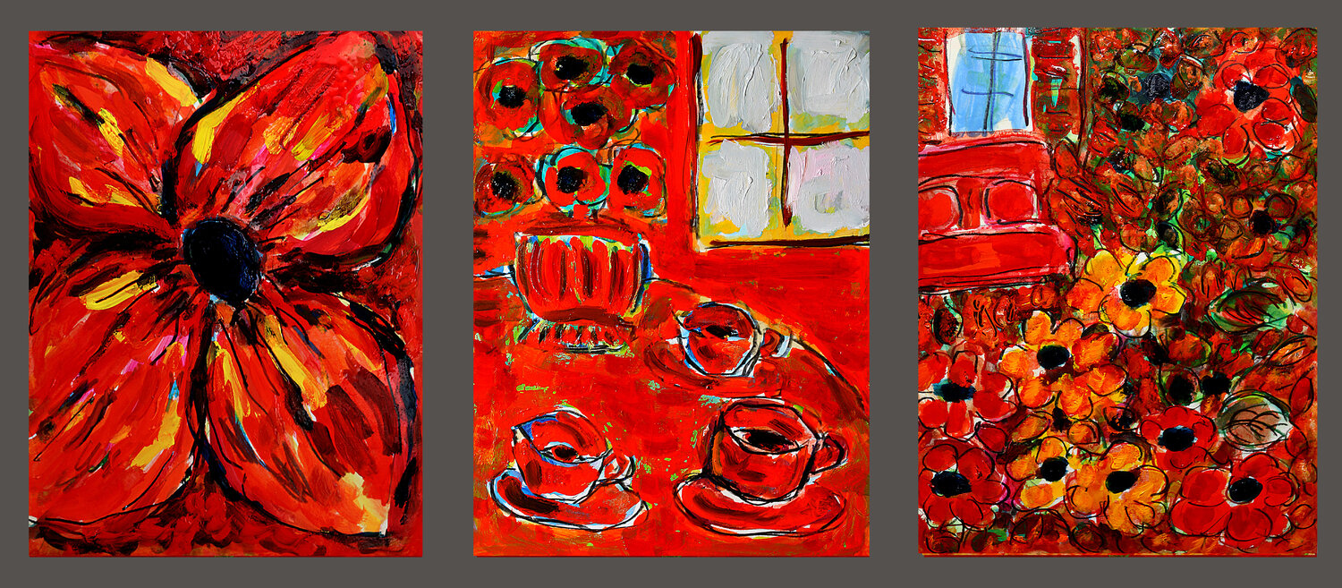 Triptyque Living room flowers Jean Mirre