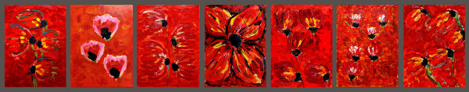 Polyptique fleurs rouges Jean Mirre