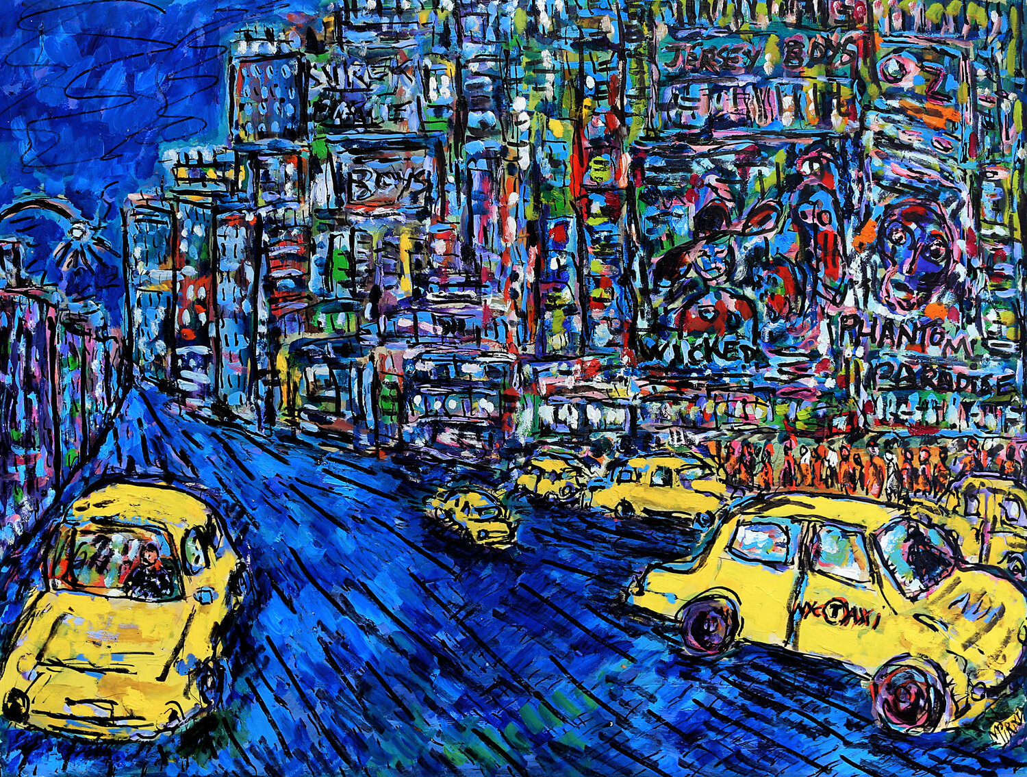 Taxis de NYC Jean Mirre Dipinto originale in vendita