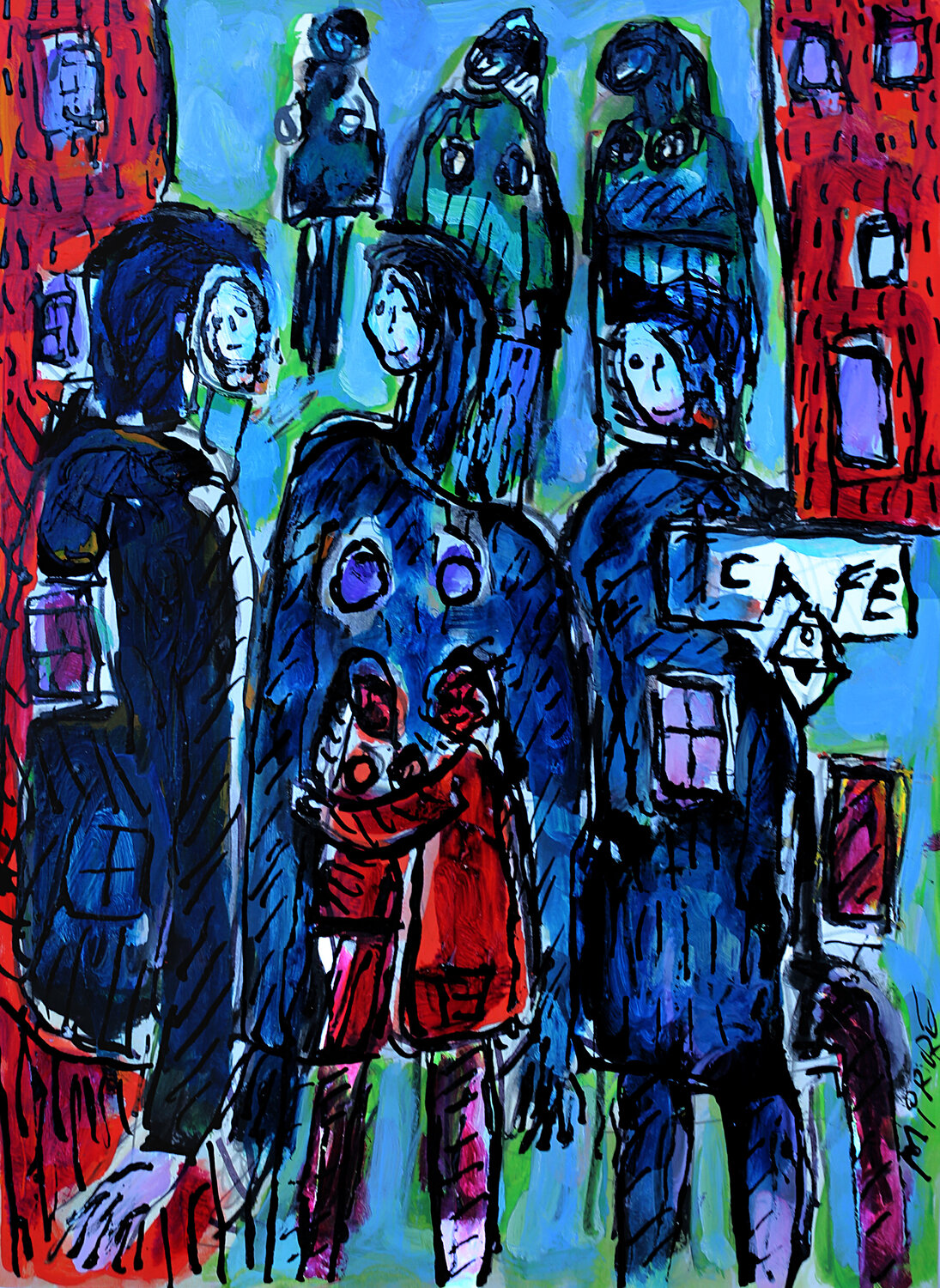 Crowded Café Jean Mirre Original painting for sale