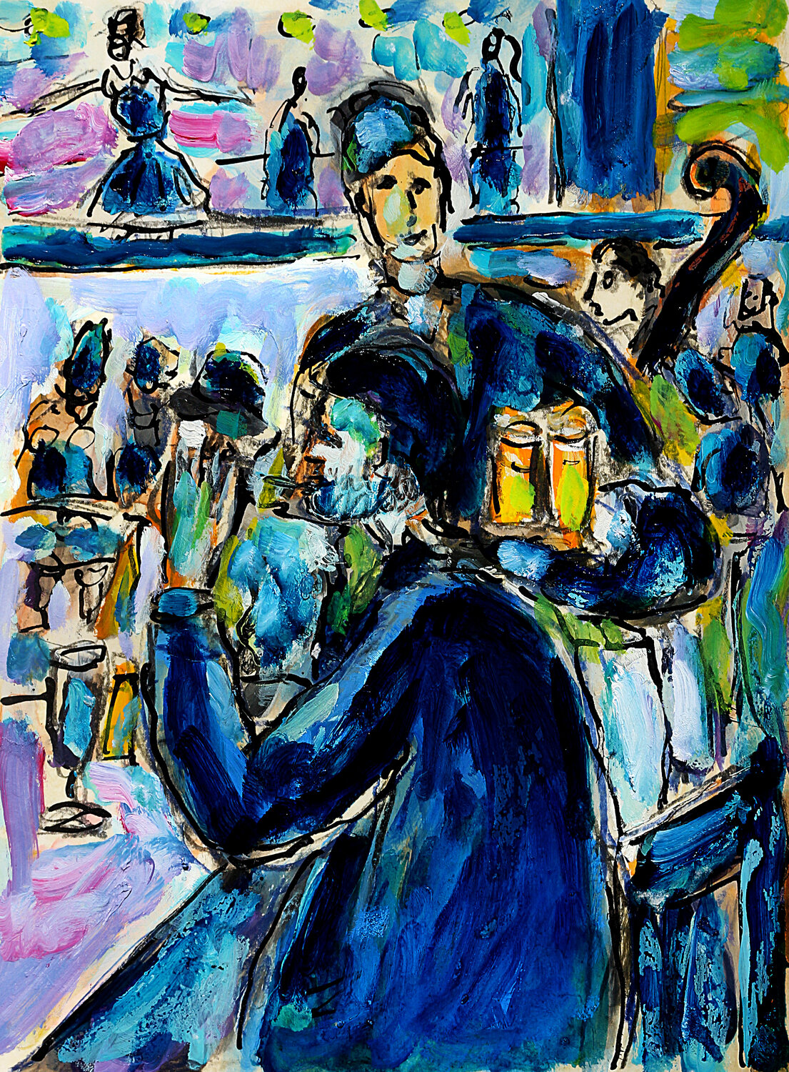 exLa serveuse de bocks d'après Manet Jean Mirre Origineel schilderij te koop