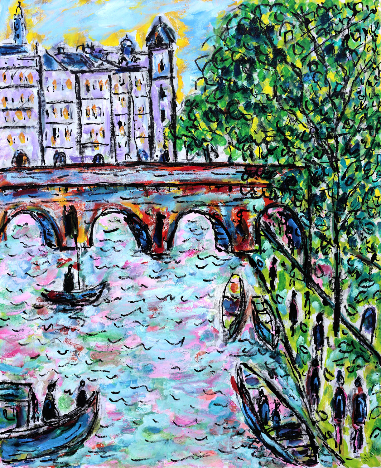 Seine et bateaux Jean Mirre Originalgemälde zu verkaufen
