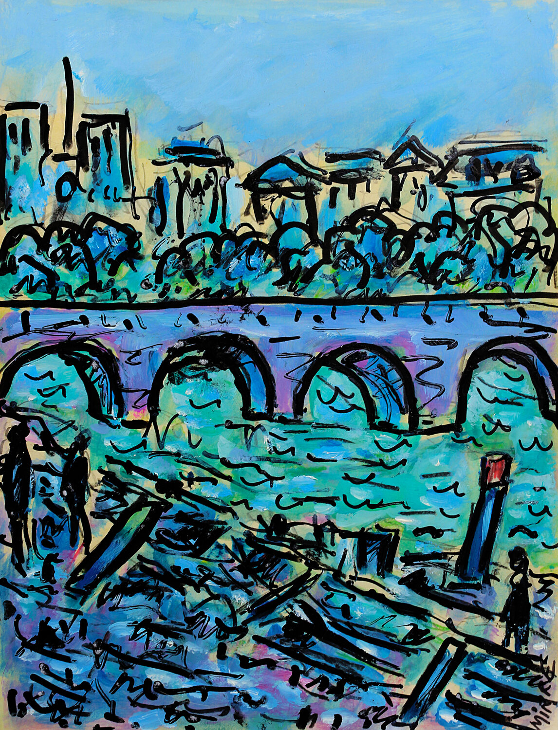 Quais de Paris Jean Mirre Dipinto originale in vendita