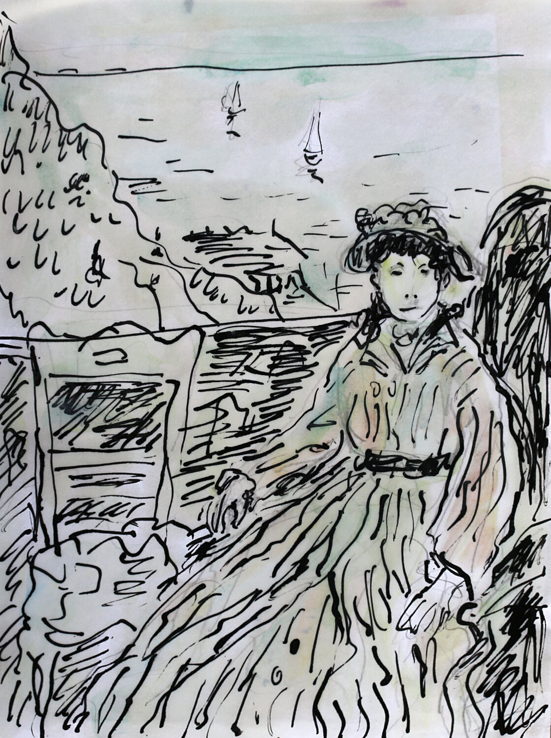La terrasse d'après Berthe Morisot Jean Mirre Originalgemälde zu verkaufen