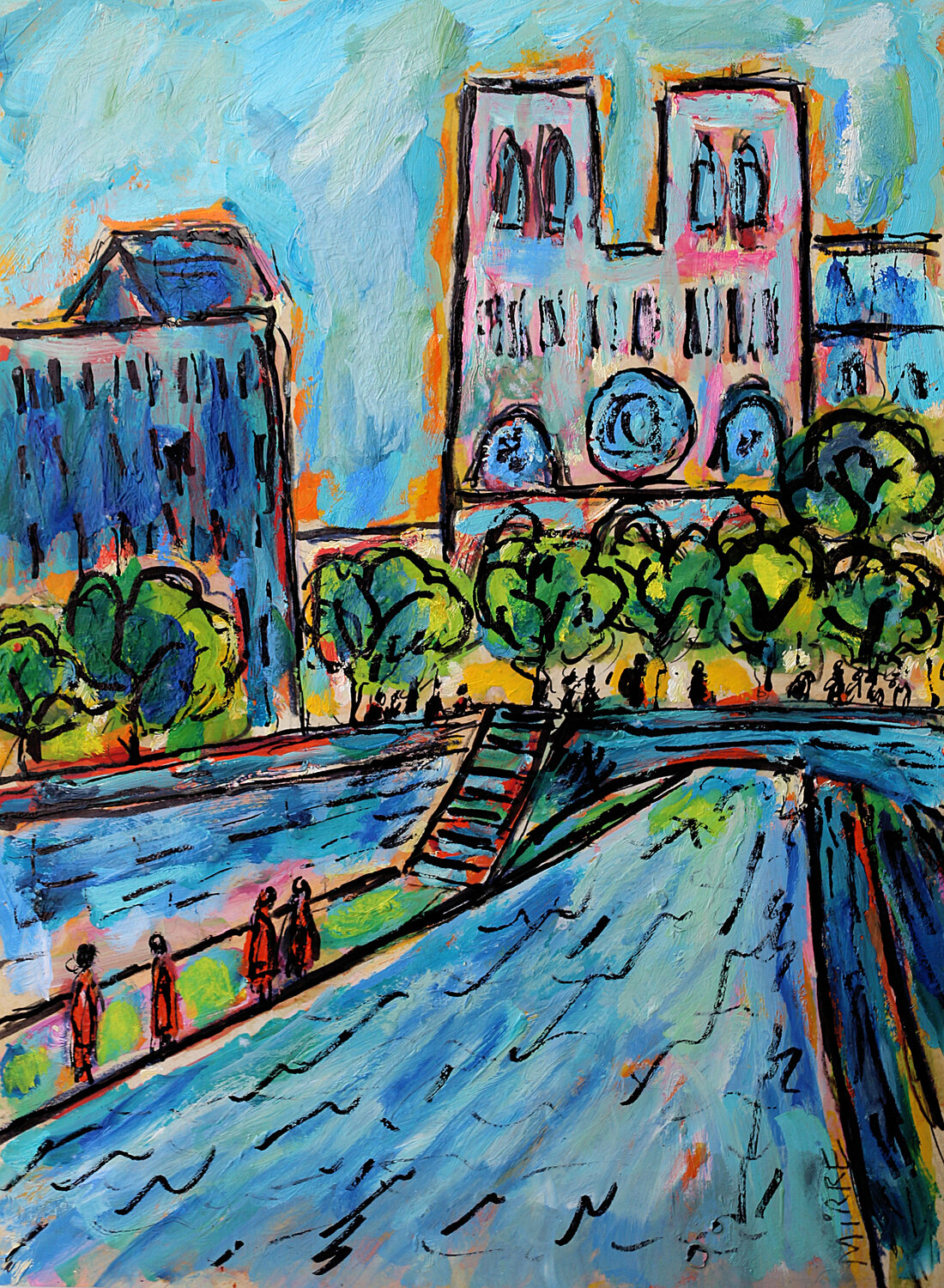 Seine et Quai St Michel Jean Mirre Peinture originale à vendre