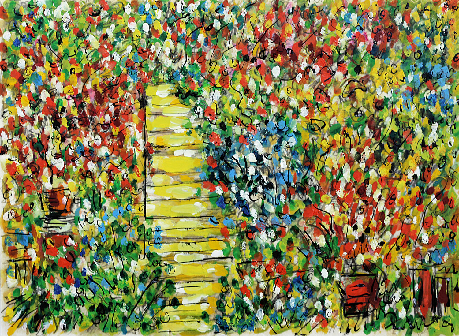 Escalier fleuri Jean Mirre Originalgemälde zu verkaufen