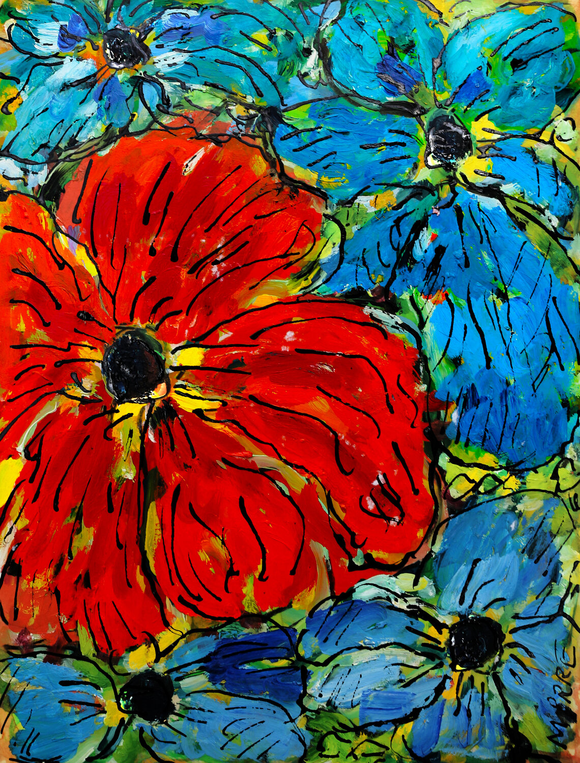 Fleurs et sentiments Jean Mirre Dipinto originale in vendita