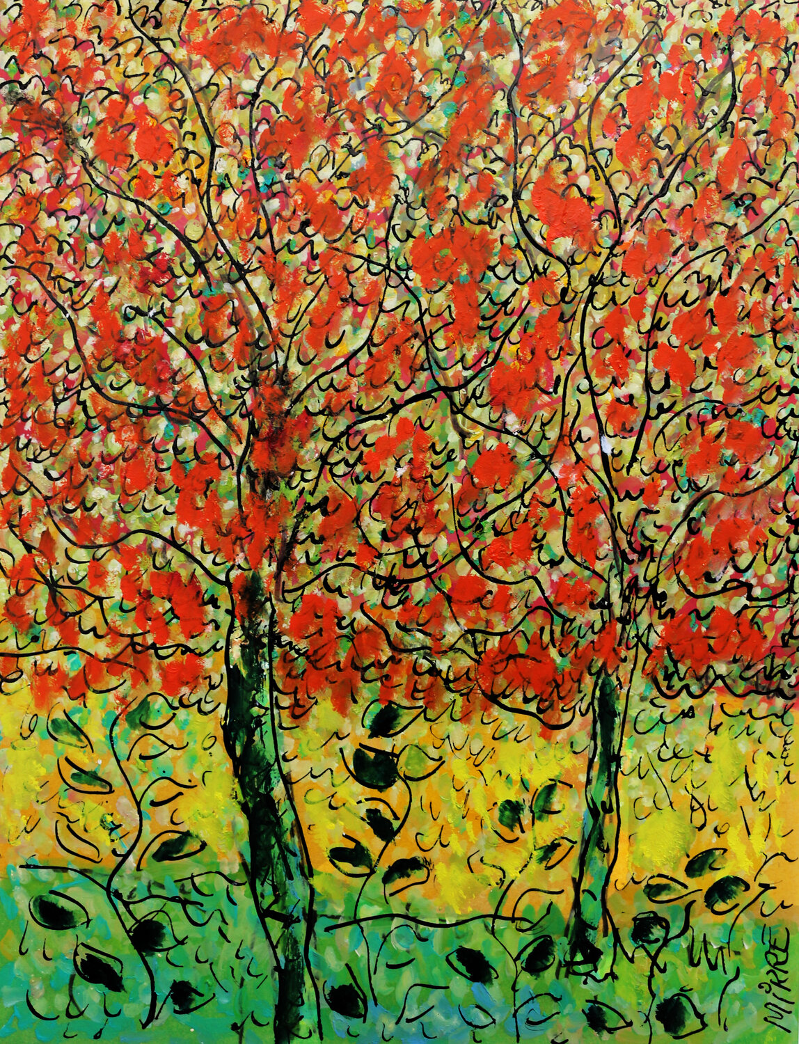Dangling trees Jean Mirre Peinture originale à vendre