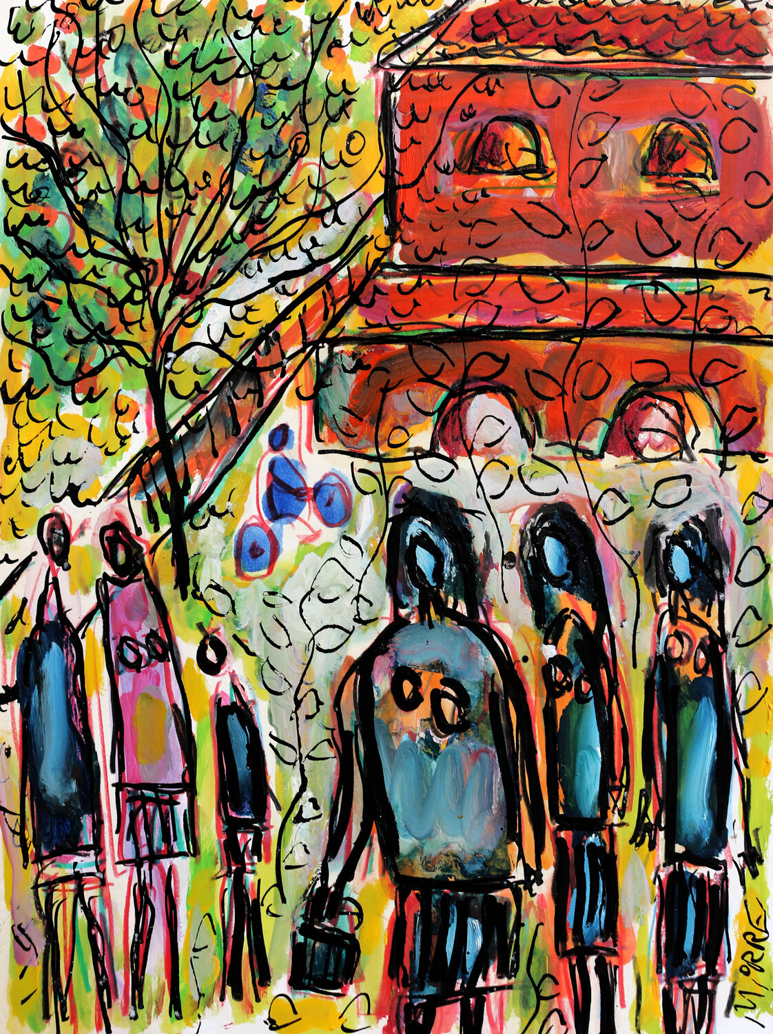 Blue bike Jean Mirre Original painting for sale