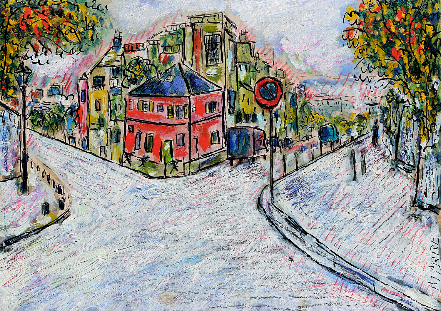 La maison rose à Montmartre Jean Mirre Dipinto originale in vendita