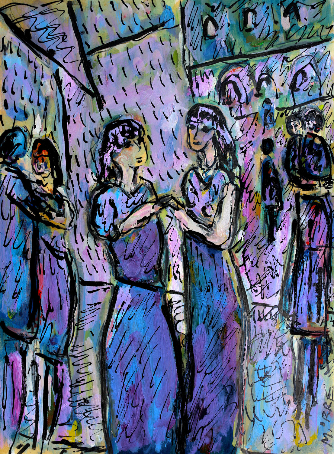 Bal dans la rue Jean Mirre Origineel schilderij te koop