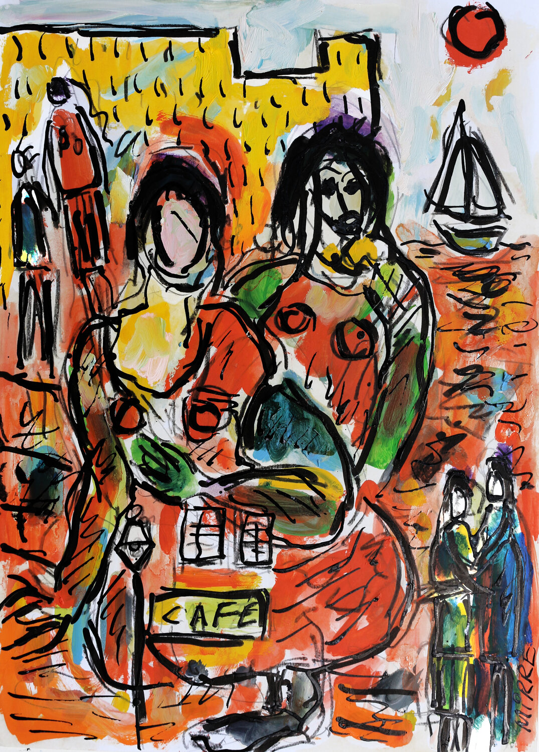 Café Blues Jean Mirre Origineel schilderij te koop