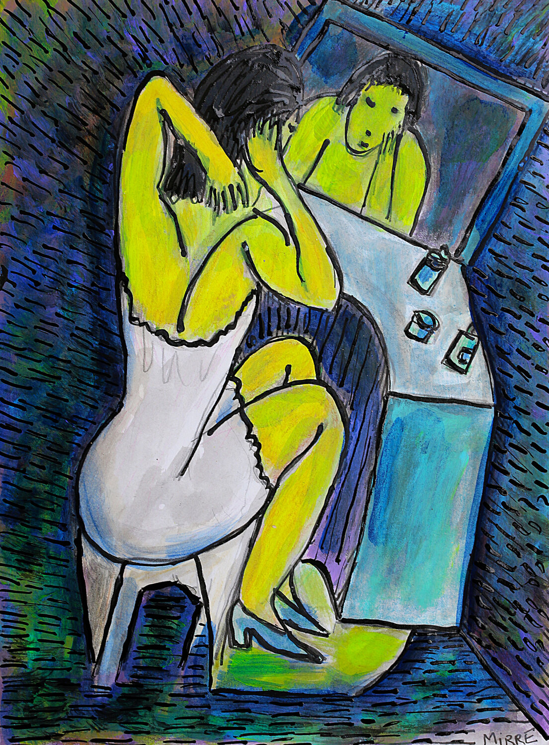 Femme devant miroir (d'après Kirchner) Jean Mirre Originalgemälde zu verkaufen