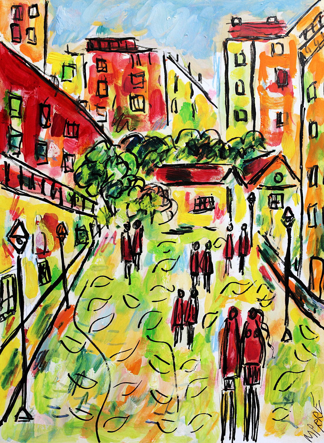 El pueblo unido Jean Mirre Pintura original en venta