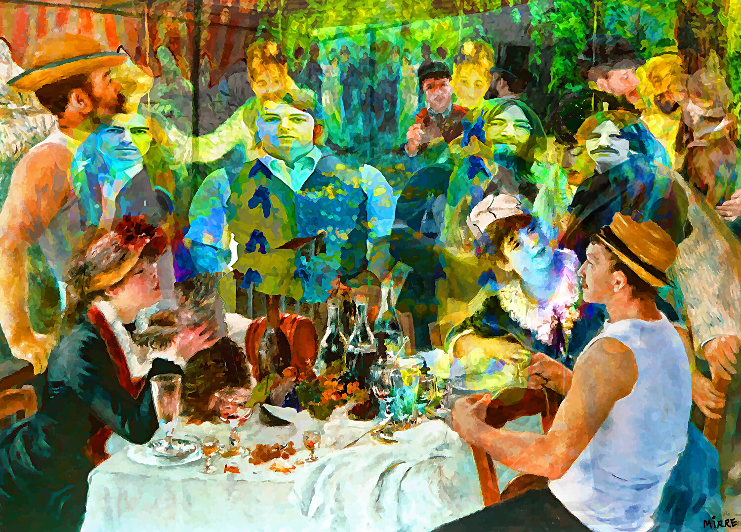 The Beatles Lunch with Renoir Jean Mirre Dipinto originale in vendita