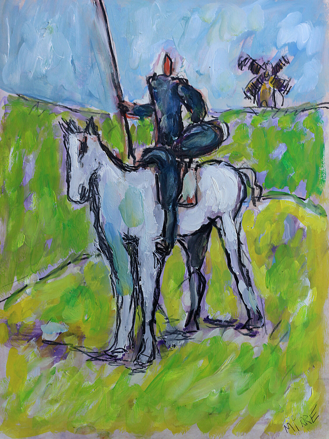 Don Quichotte (d'après Daumier) Jean Mirre Pintura original en venta