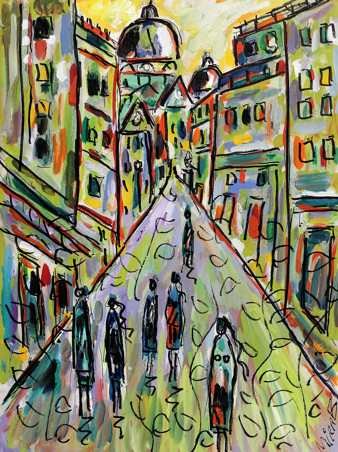 Paris turquoise Jean Mirre Origineel schilderij te koop