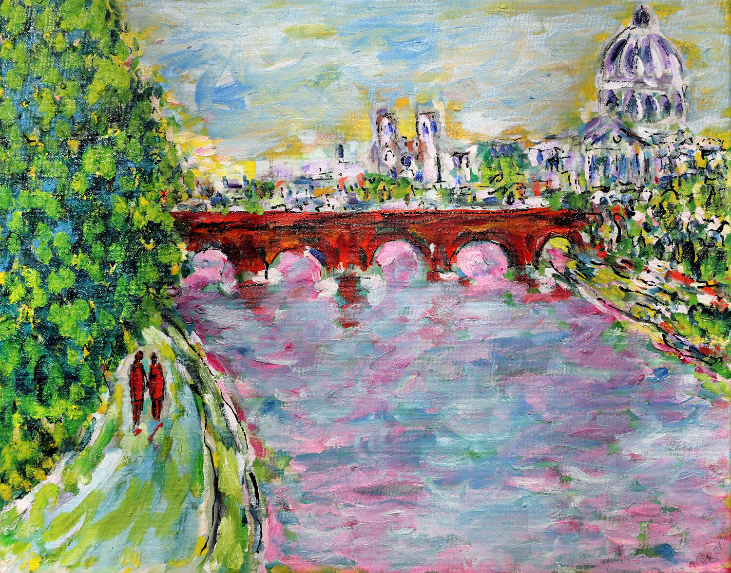 Paris Pont des Arts Jean Mirre Peinture originale à vendre