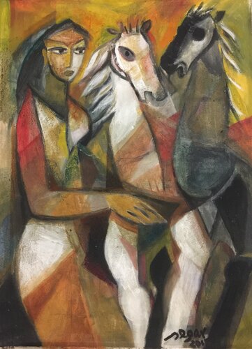 Woman with two horses von Raja Segar, Malerei kaufen auf Singulart