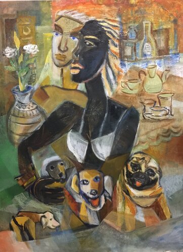 Women with Dogs von Raja Segar, Malerei kaufen auf Singulart