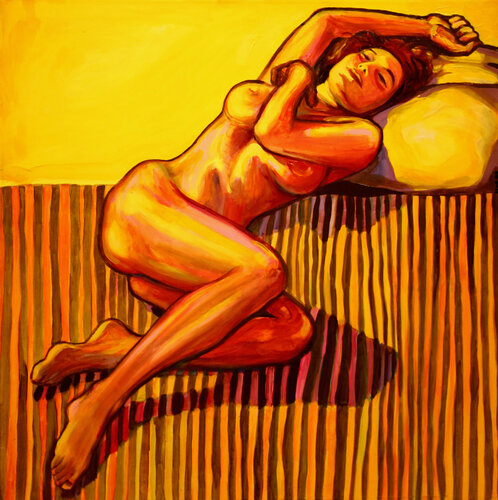 Nudo su fondo giallo par Marco Ronga, Peinture en vente sur Singulart