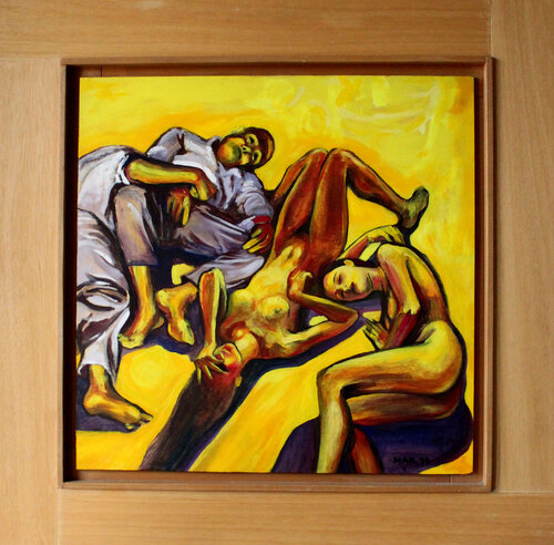 Nudi dormienti su sfondo giallo van Marco Ronga, Schilderij te koop op Singulart
