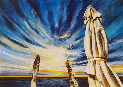 Ombrelloni in riva al mare di Marco Ronga, Pittura in vendita su Singulart