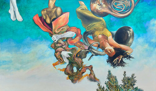 Paesaggio con figure in evoluzione (Cielo) von Marco Ronga, Malerei kaufen auf Singulart