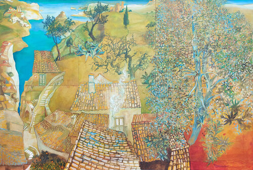 Paesaggio con figure in evoluzione (Paesaggio) von Marco Ronga, Malerei kaufen auf Singulart