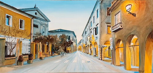 Via Battisti a Padova alle prime luci dell'alba. von Marco Ronga, Malerei kaufen auf Singulart