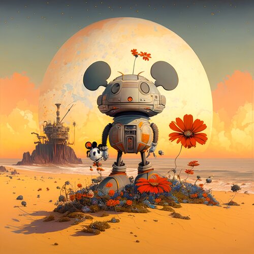 Futuristic robotic Mickey Mouse 2 van Cheeky Bunny, Schilderij te koop op Singulart
