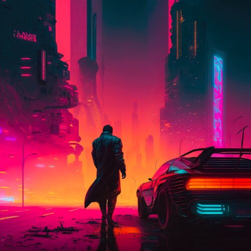 Futuristic Neon City di Cheeky Bunny, Pittura in vendita su Singulart