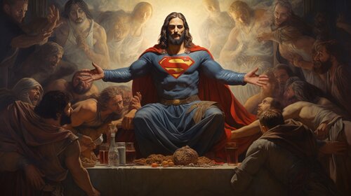 Super Jesus & Goya's Ghosts von Cheeky Bunny, Malerei kaufen auf Singulart