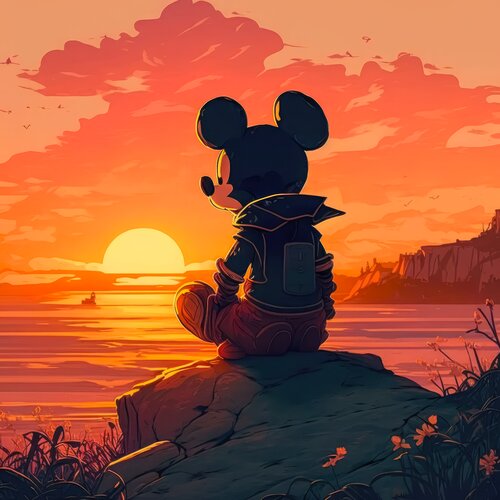Mickey Mouse watching sunset van Cheeky Bunny, Schilderij te koop op Singulart