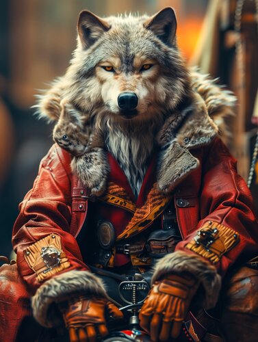 Wolf motorbiker von Cheeky Bunny, Druck kaufen auf Singulart