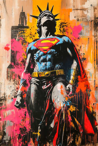 Superman Statue of Liberty di Cheeky Bunny, Pittura in vendita su Singulart