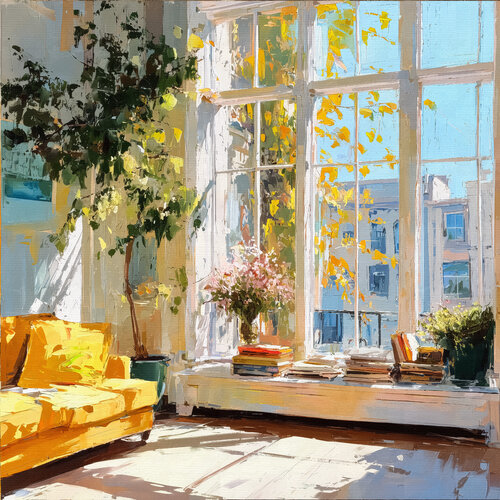 Sunny living room by Cheeky Bunny, Painting for Sale on Singulart