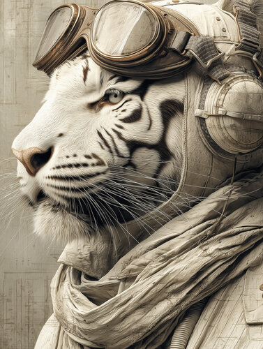 White Tiger Pilot by Cheeky Bunny, Print for Sale on Singulart