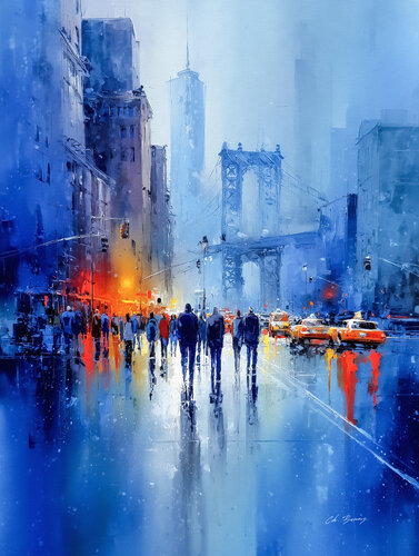 New York blue city by Cheeky Bunny, 회화 for Sale on Singulart