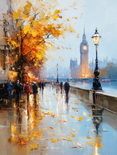 Autumn city by Cheeky Bunny, 회화 for Sale on Singulart