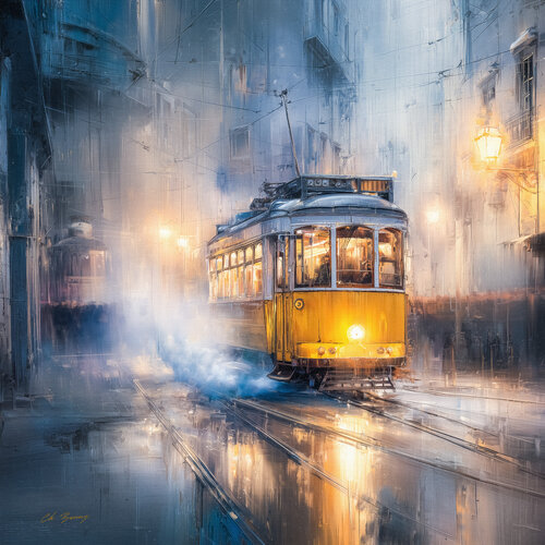 Yellow Tram by Cheeky Bunny, 회화 for Sale on Singulart