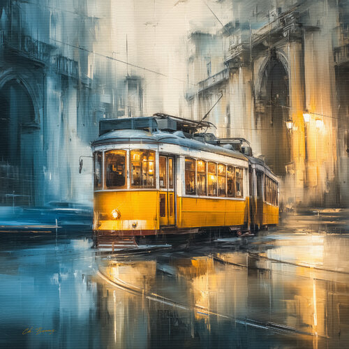 Lisbon Yellow Tram by Cheeky Bunny, 회화 for Sale on Singulart