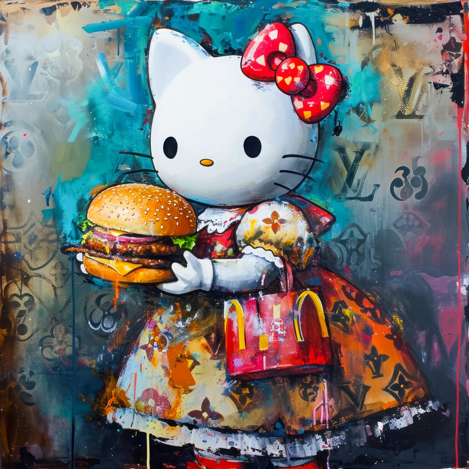 Fast fashion, fast food, fast life Cheeky Bunny Originalgemälde zu verkaufen