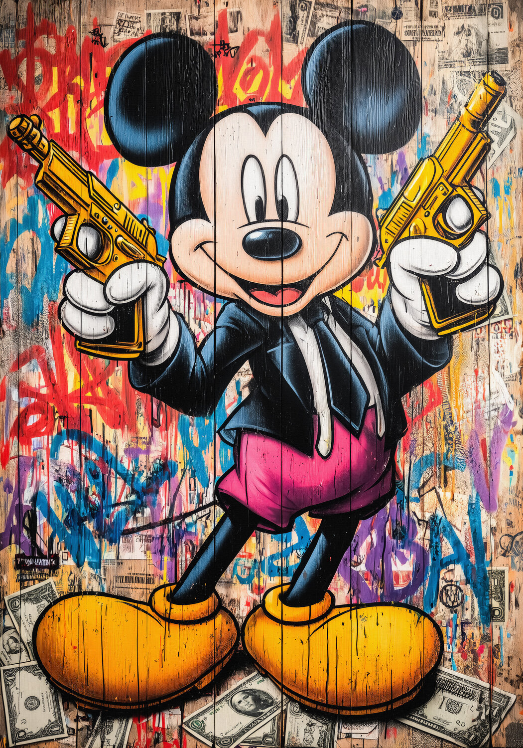 Gangster Mickey by Cheeky Bunny (2025) : Painting Ink on Canvas - Singulart, image size:1050x1500
