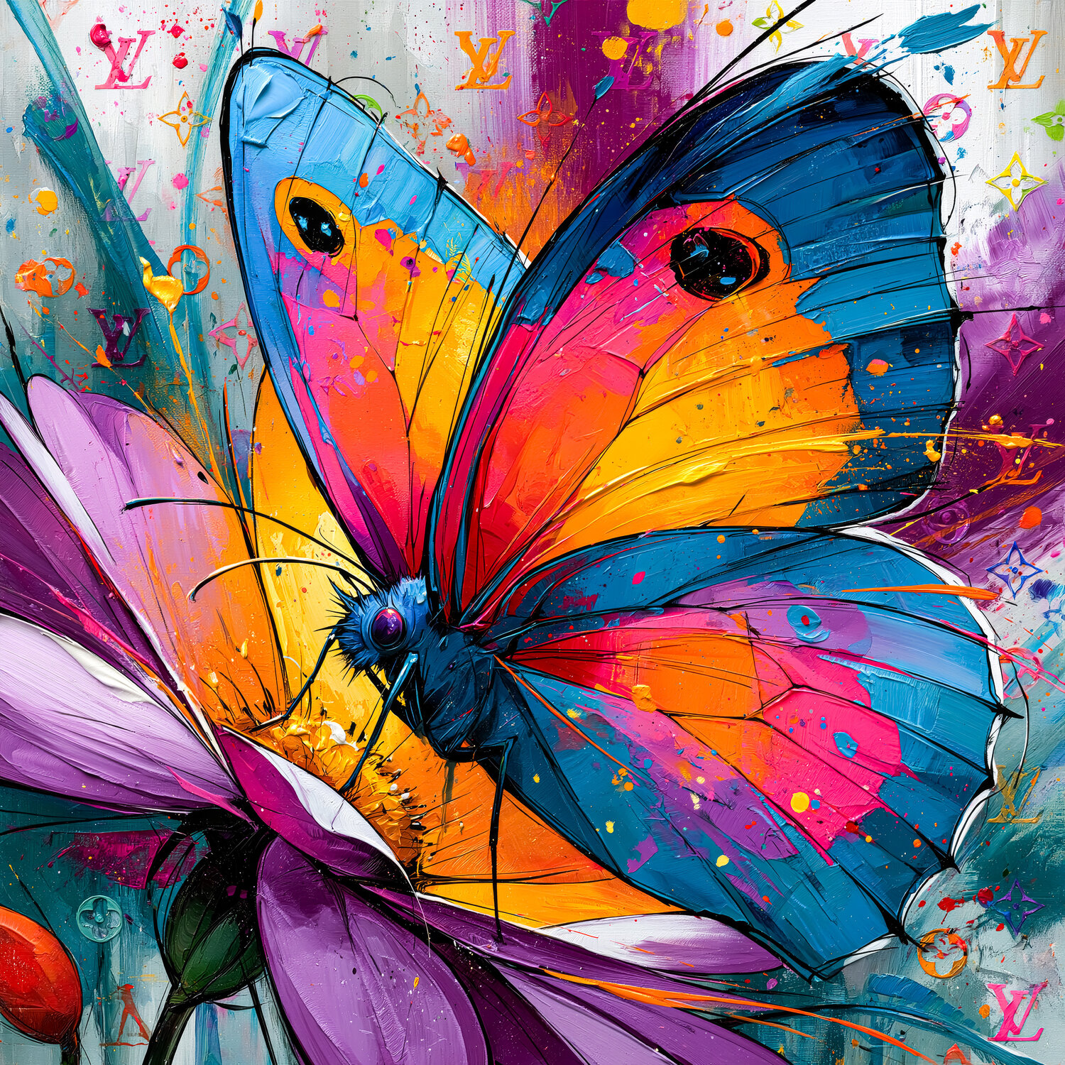 Colourful Butterfly Cheeky Bunny Pintura original en venta