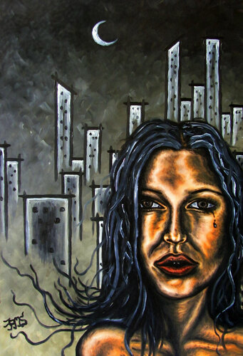 Lady and This Charcoal City 2 par Preston M. Smith (Pms), Peinture en vente sur Singulart