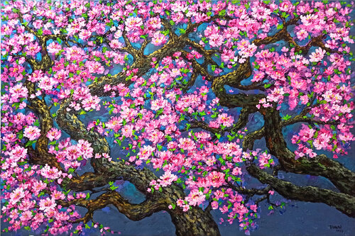 Peach blossom in Spring ( 100 x 180 cm) by Le Anh Tuan Le Anh, Painting for Sale on Singulart